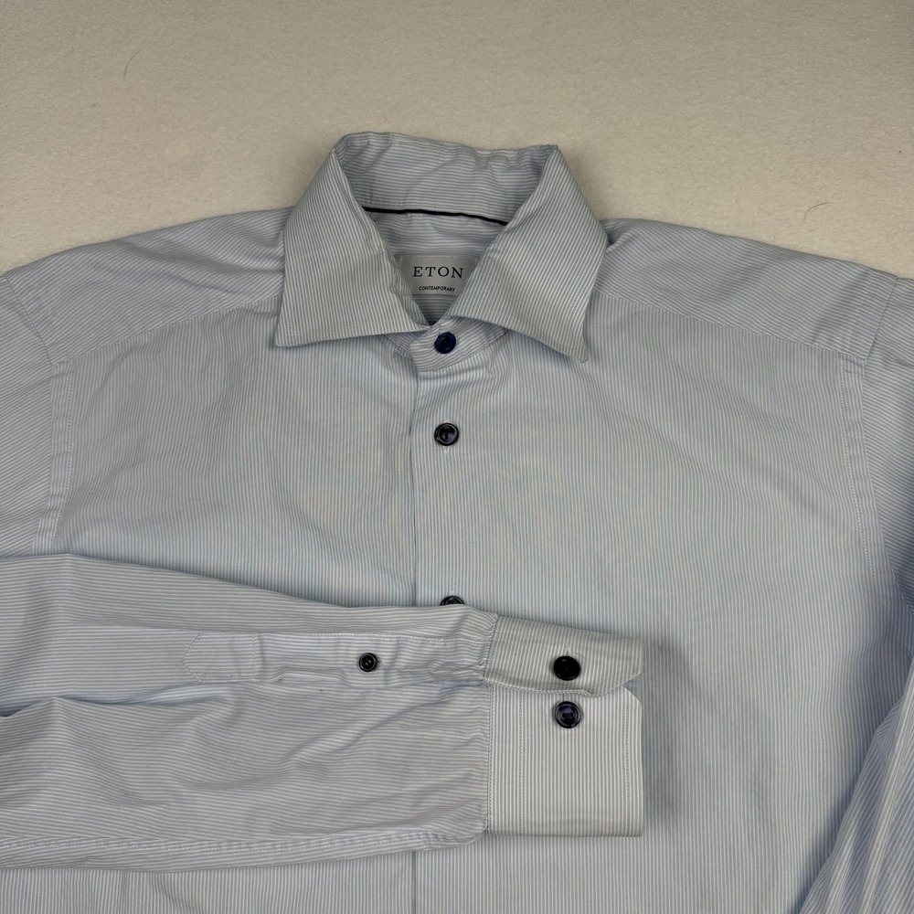 Eton Shirt Mens 15 3/4 40 Blue Pinstripe Contemporary Fit Long Sleeve Dress